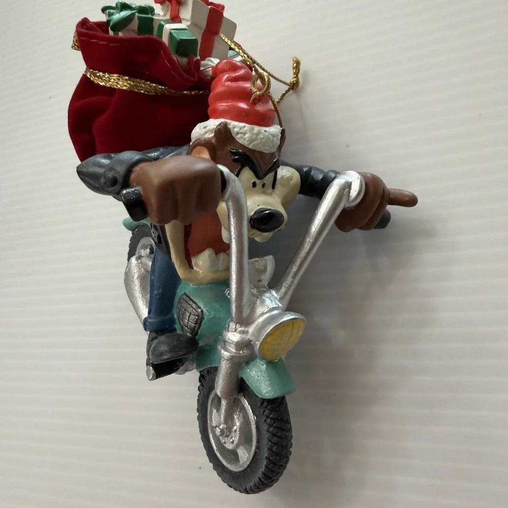 Vintage Looney Tunes Christmas Ornament Taz Riding Motorcycle Biker Holiday